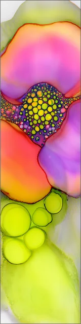 Free abstract flower art bookmark featuring a neon pink and yellow abstract flower